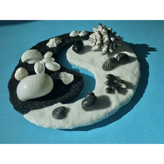 Sea Picture / Frame, Black & White Sandy Mandala # 43
