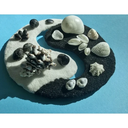 Sea Picture / Frame, Black & White Sandy Mandala # 43