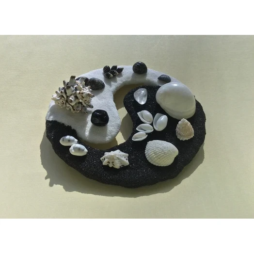 Sea Picture / Frame, Black & White Sandy Mandala # 43