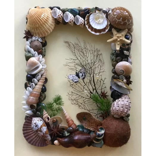 Sea Picture / Frame, Brown, Green & White, Rectangular # 5