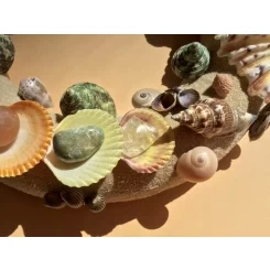Морська картина / рамка кольорова, світло-коричнева, бежева кругла пісочна # 16