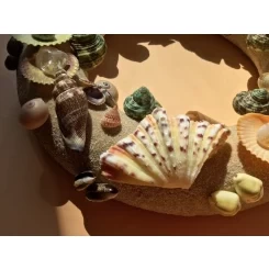 Морська картина / рамка кольорова, світло-коричнева, бежева кругла пісочна # 16