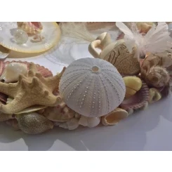 Морська картина / рамка біла, рожева і жовта, овальна # 6
