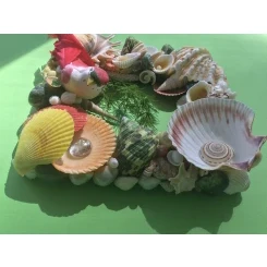 Морська картина / рамка зелена, жовта, червона, помаранчева / різнокольорова квадратна # 5